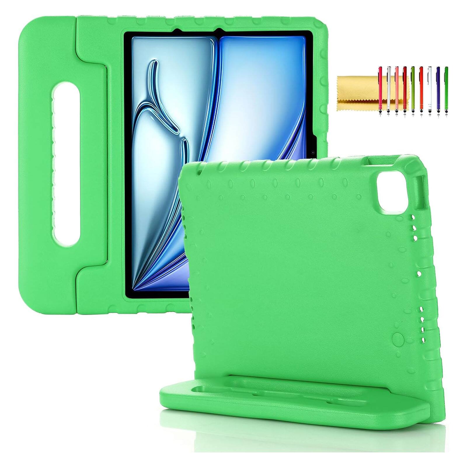 Front. Dteck - Lightweight Case for iPad Air 11 inch M4/M3/M2 (2026/2025/2024), Shockproof Soft EVA Foam Handle Kickstand Stand Cover - Green.