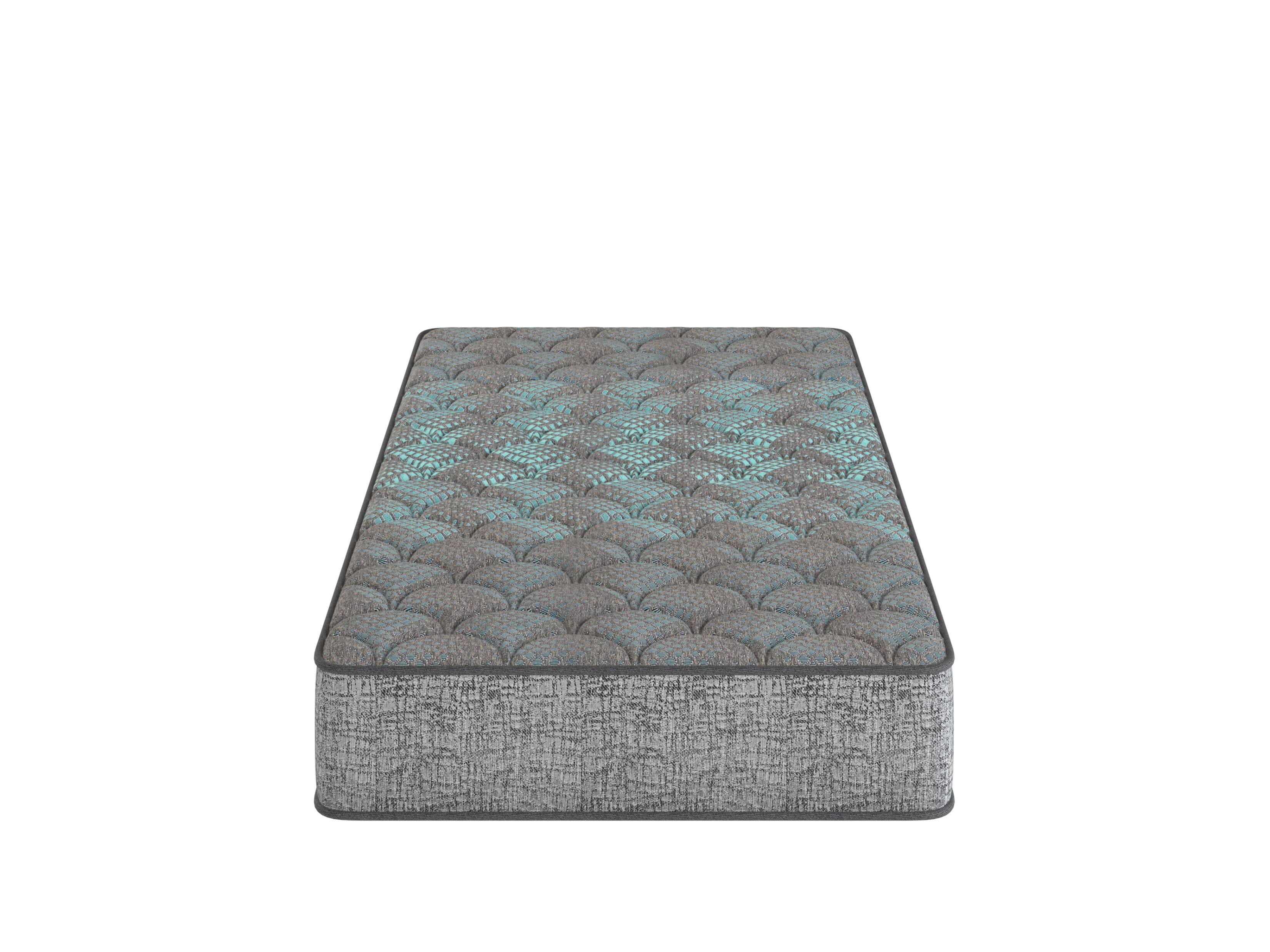 Left. TinyHomie - Restonic Comfort Care 7in Foam Core Mattress Medium Comfort Full - Grey and Blue.