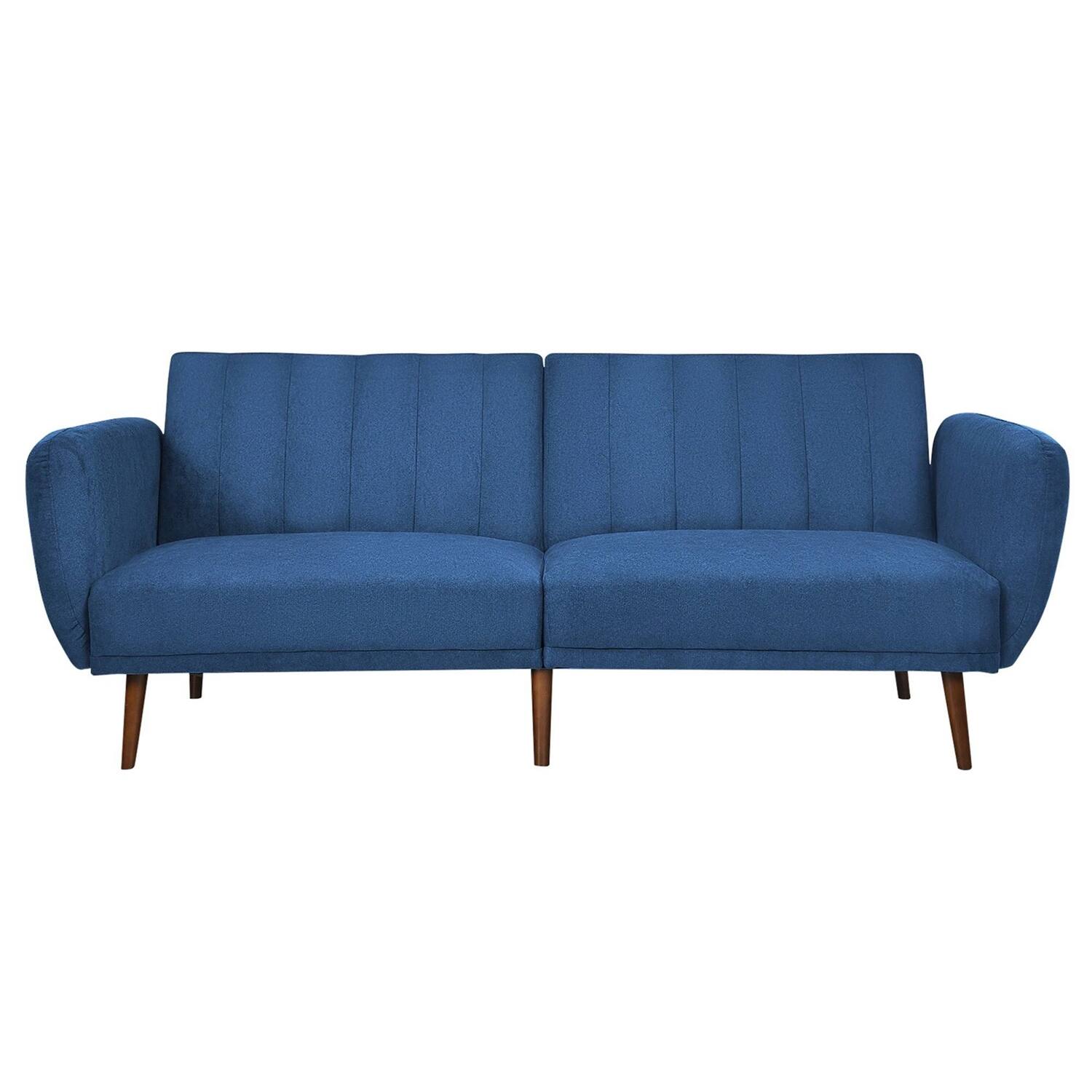 Front. Hivvago - Modern Scandinavian Blue Linen Upholstered Sofa Bed with Wooden Legs - Blue.