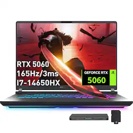 ASUS - ROG Strix G16 Gaming Laptop,Intel i7-14650HX(Beats i9-13900),RTX 5060,32GB DDR5,2TB SSD+1TB Dock Set,Win11 Pro - Gray
