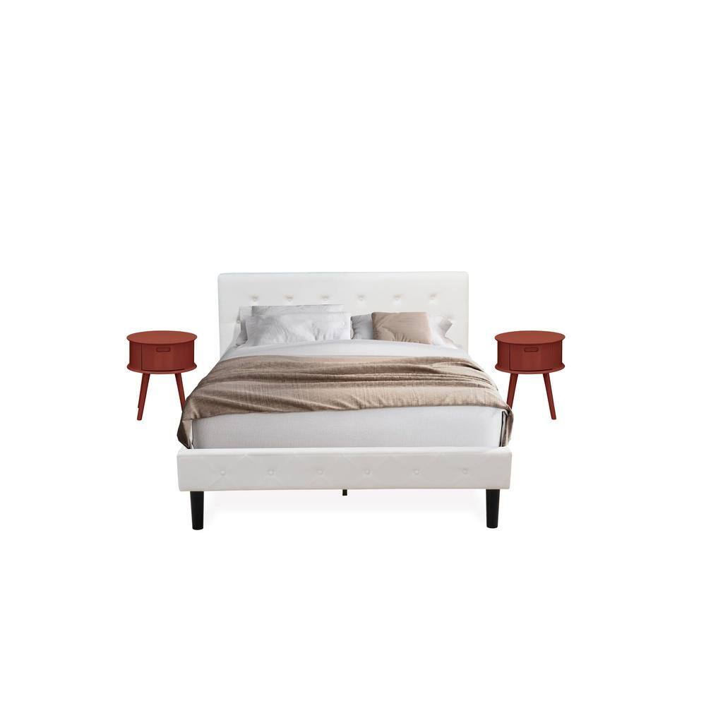 Angle. East West Furniture - NL19Q-2GO13 3 Piece Bed Set - 1 Bed White Velvet Fabric Headboard and 2 Night Stands for Bedrooms - Burgundy Finish - White Velvet.