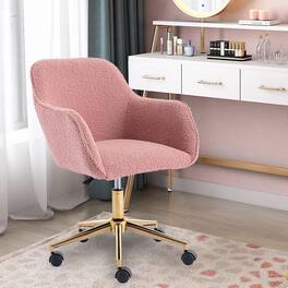 Trinkets Crazed - Modern Teddy Fabric Material Adjustable Height 360 Revolving Home Office Chair With Gold Metal Legs - Pink