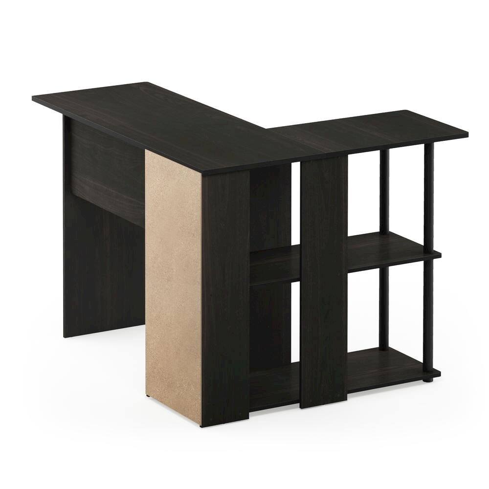 Alt View 2. FurniFact - Black L Shaped Desk with Bookshelf and Storage Drawers for Office Use - Espresso/Black.