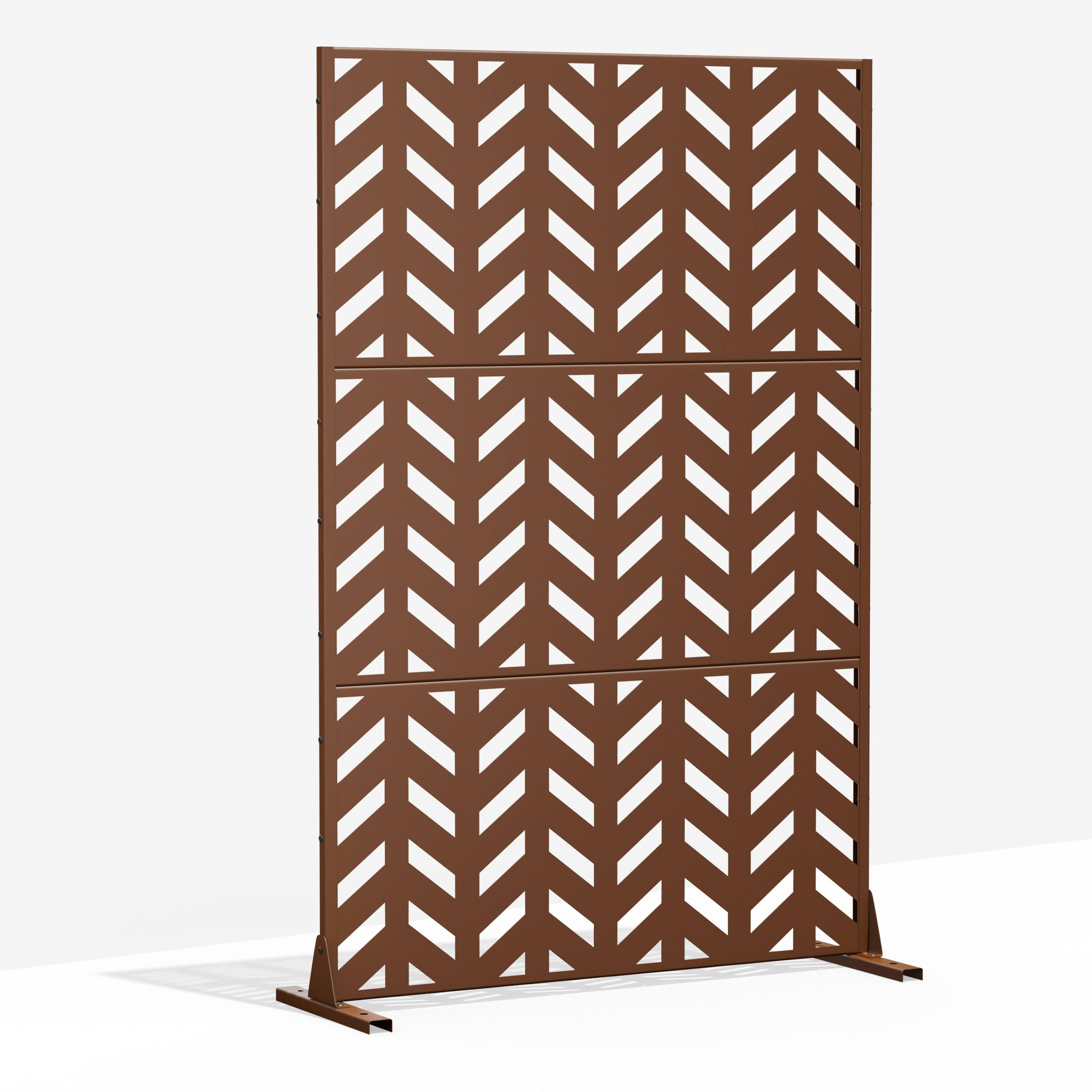 Angle. PexFix - 72 in. x 47 in. Keith Pattern Metal Outdoor Privacy Screen & Panels, Freestanding Garden Divider Fence - Brown.