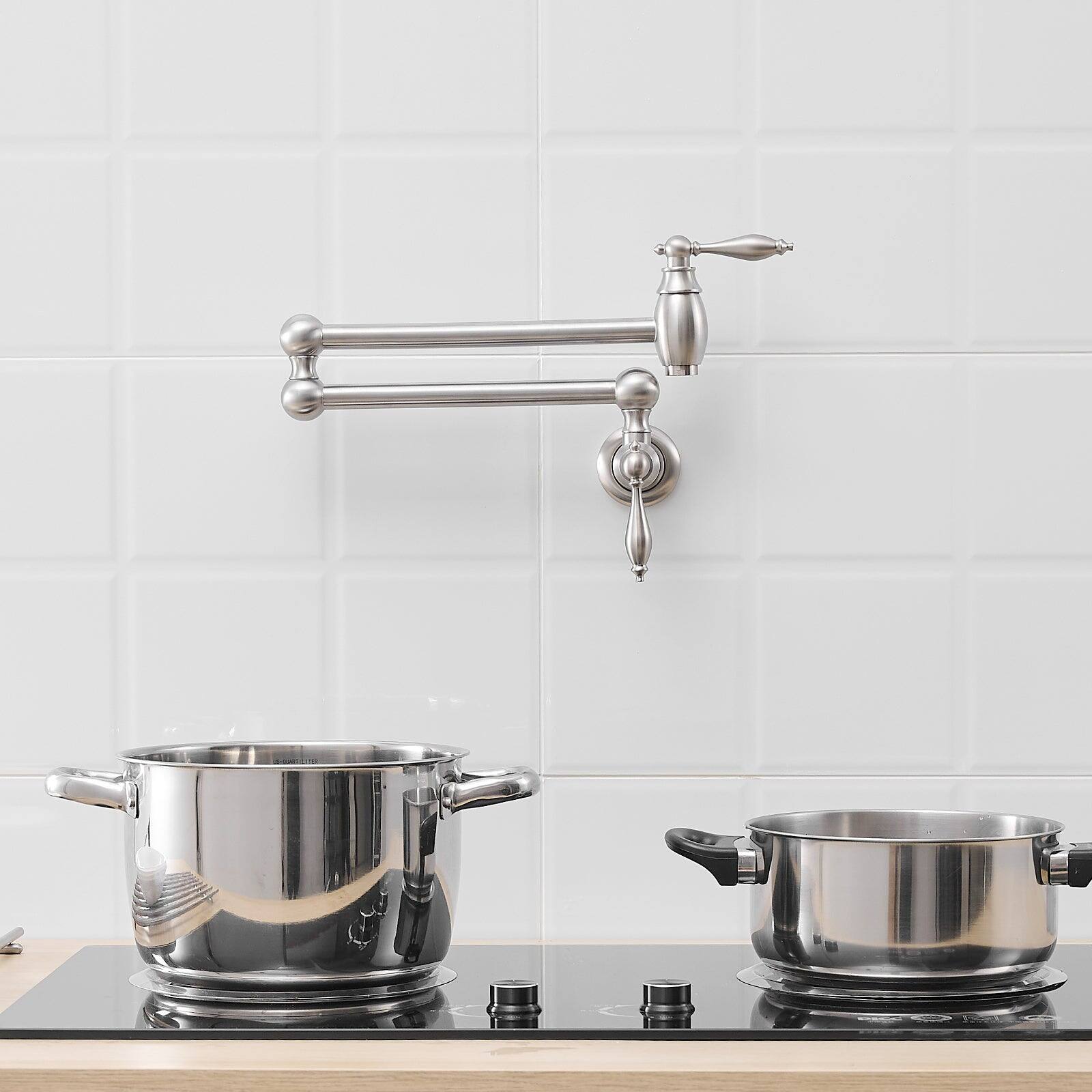 Alt View 2. Boyel Living - Wall Mount Pot Filler 2 Handles with Double Joint Swing Arms in Brushed Nickel - Brushed Nickel.