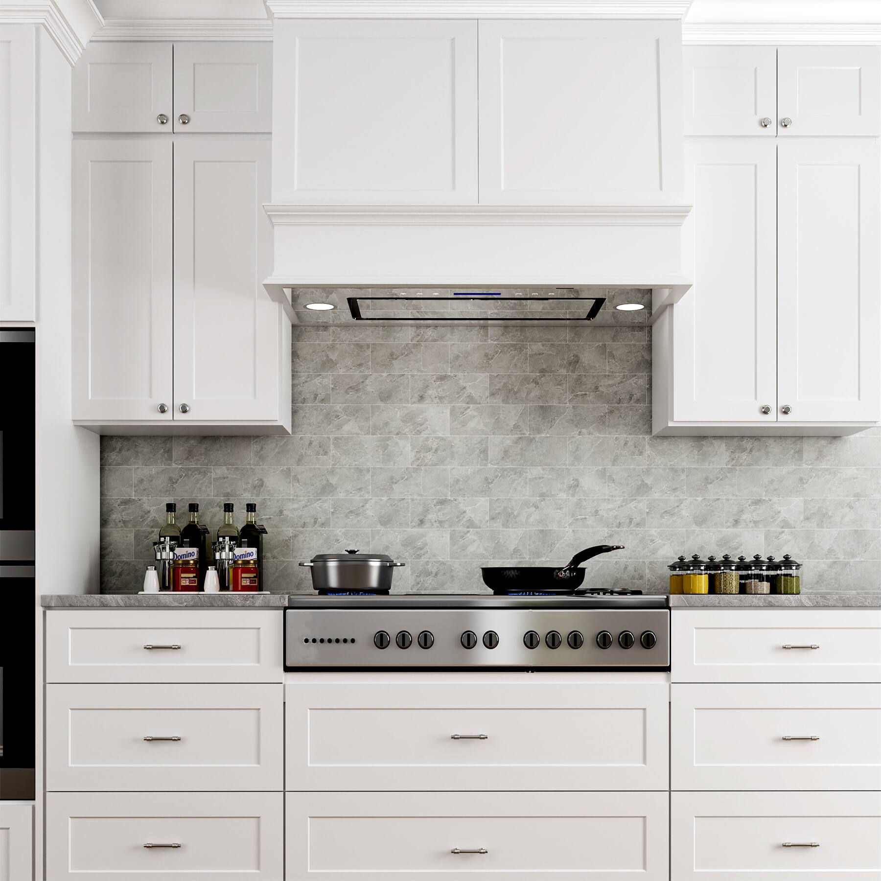 Alt View 1. Onefly - 30 inches - Convertible - Insert Range Hood - White Tempered Glass.