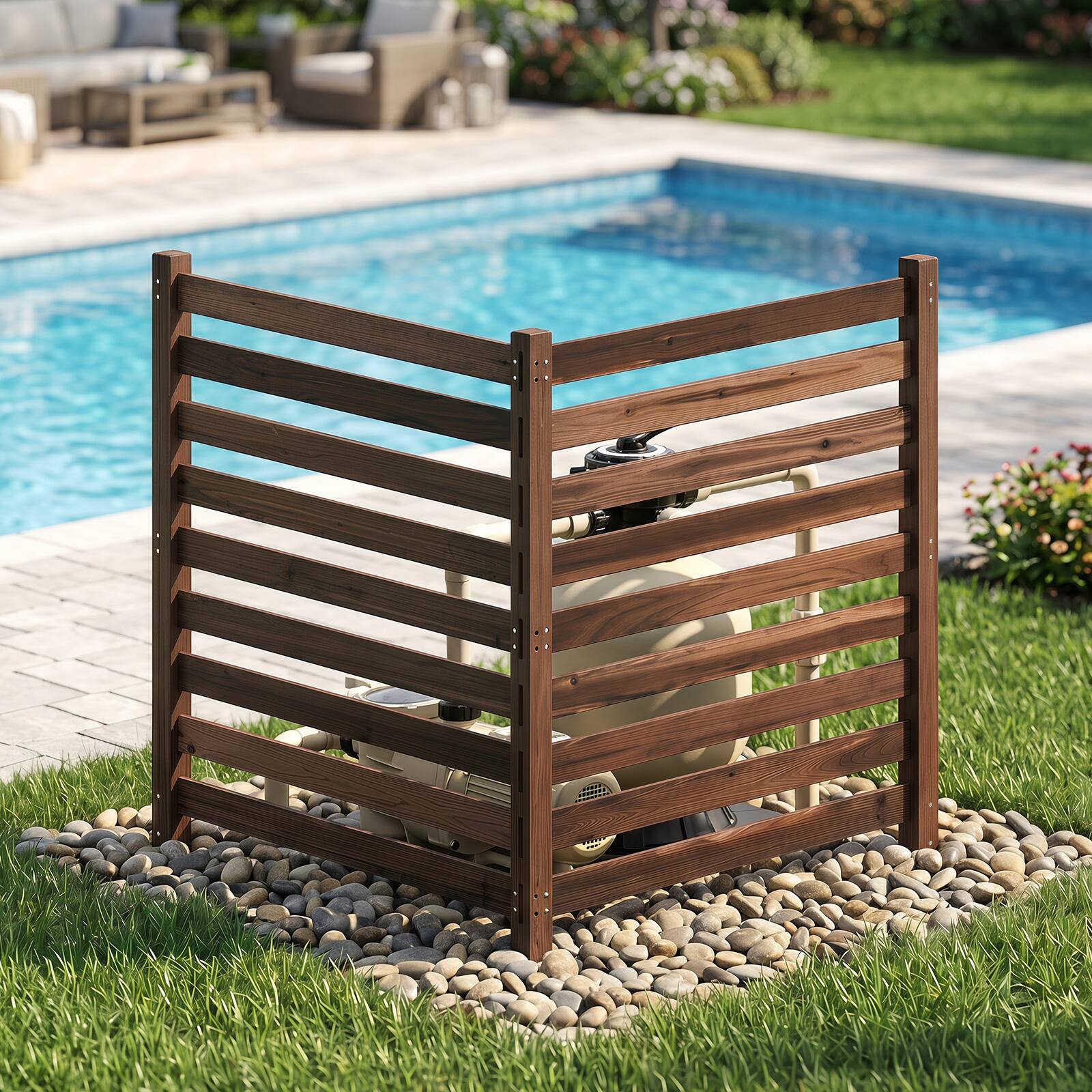 Alt View 4. Costway - Costway 2-Panel Wooden Outdoor Privacy Fence with Ground Stakes, 38.5" x 42" per Panel - Brown.