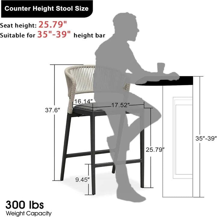 Counter Height Stool Size

Seat height: 25.79"

Suitable for 35"-39" height bar

37.6"  
16.14"  
17.52"  
9.45"  
300 lbs Weight Capacity
