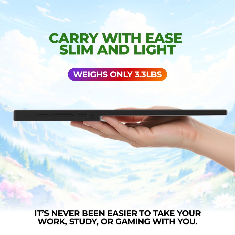 CARRY WITH EASE SLIM AND LIGHT  
WEIGHS ONLY 3.3LBS  

IT'S NEVER BEEN EASIER TO TAKE YOUR WORK, STUDY, OR GAMING WITH YOU.