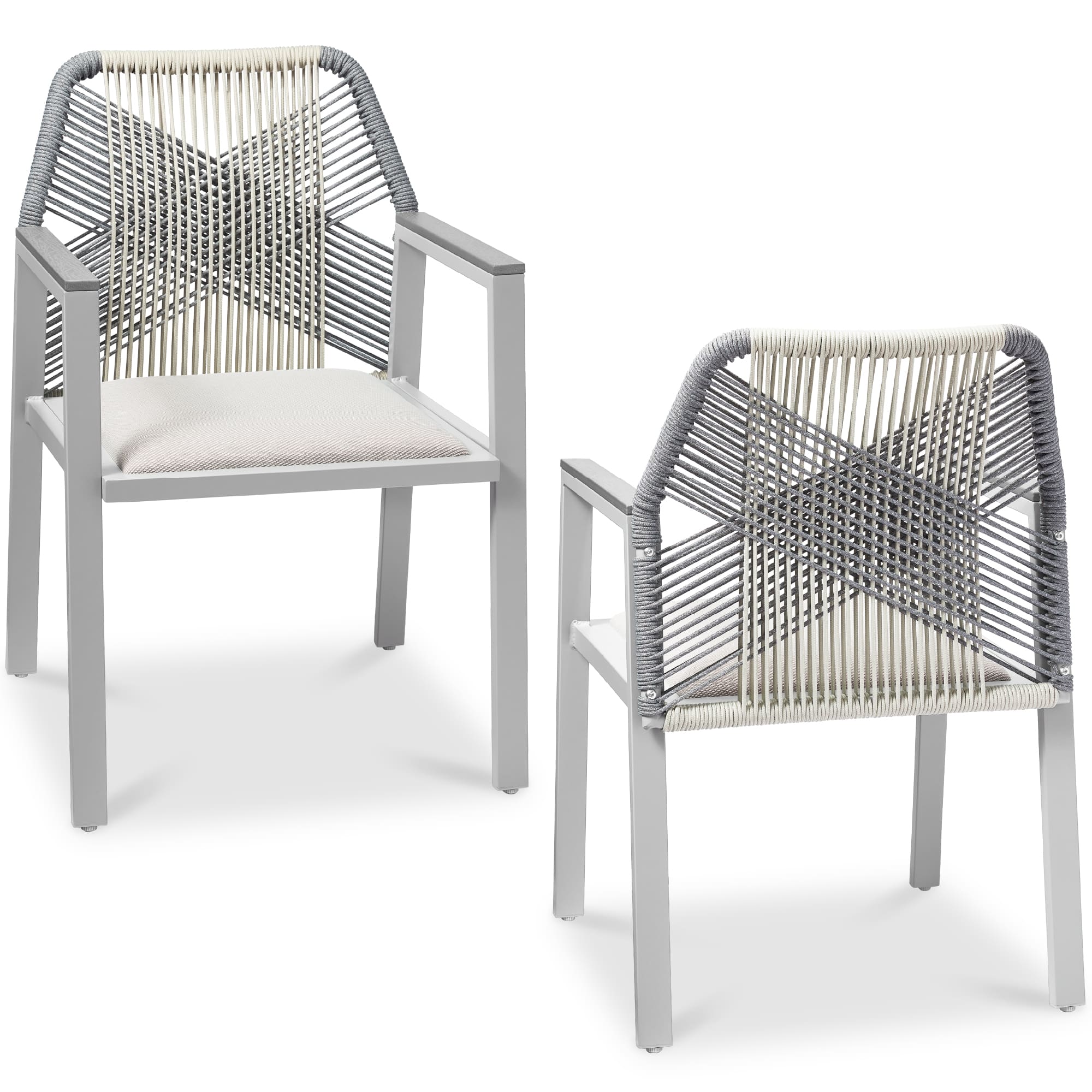 Best Choice Products - Set of 2 Indoor/Outdoor Aluminum Woven Rope Dining Chairs w/ Armrests - Gray/Meteor