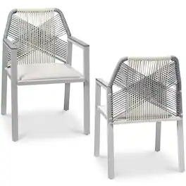 Best Choice Products - Set of 2 Indoor/Outdoor Aluminum Woven Rope Dining Chairs w/ Armrests - Gray/Meteor