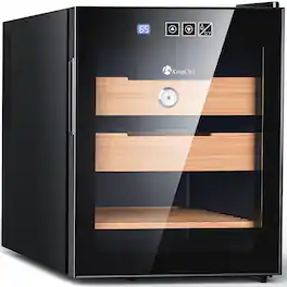 KingChii - 48L Cigar Humidor with Temperature Control, Spanish Cedar Shelves and Hygrometer(350 Capacity) - Black