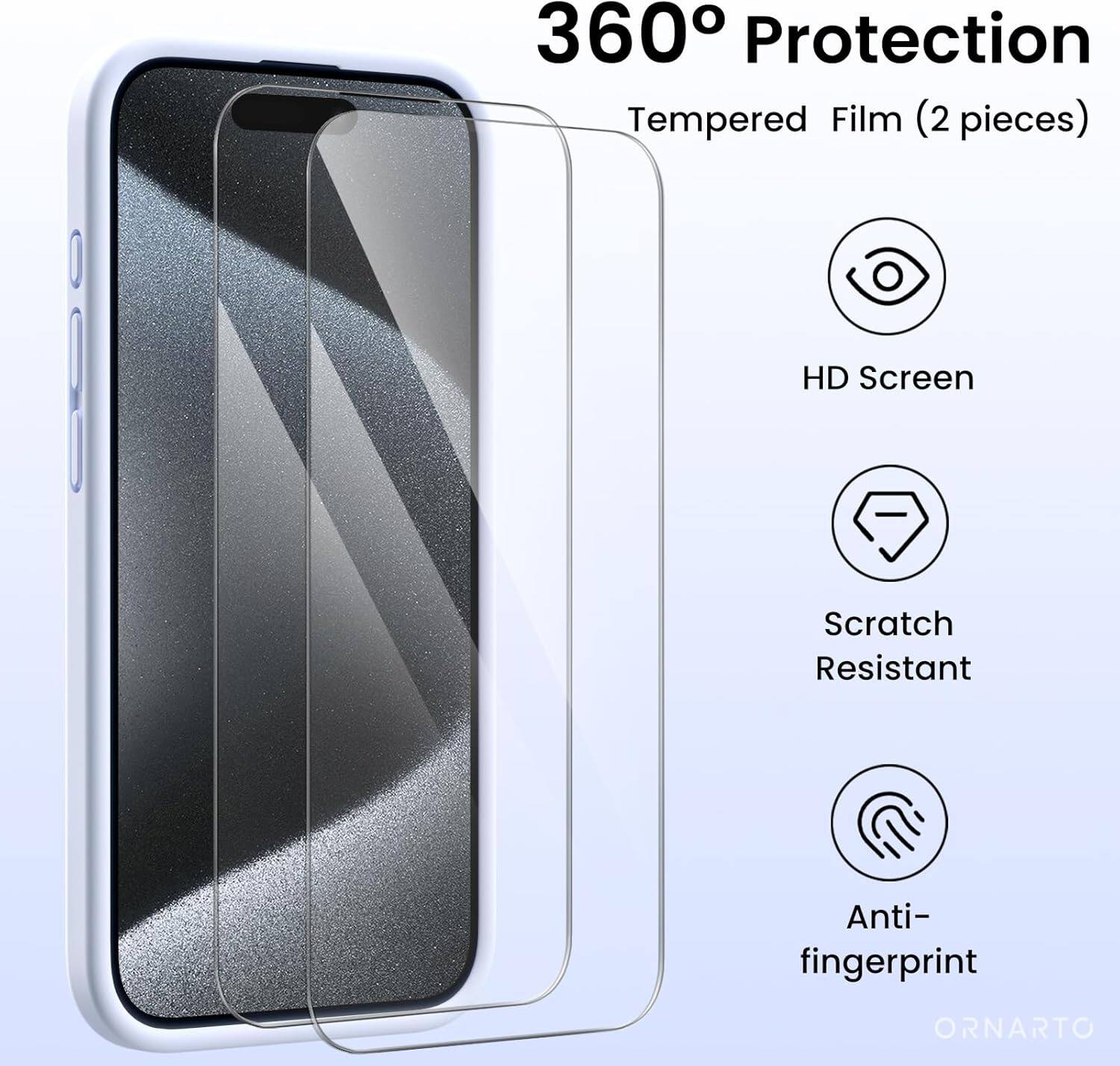 360° Protection Tempered Film (2 pieces) HD Screen Scratch Resistant Anti-fingerprint ORNARTO