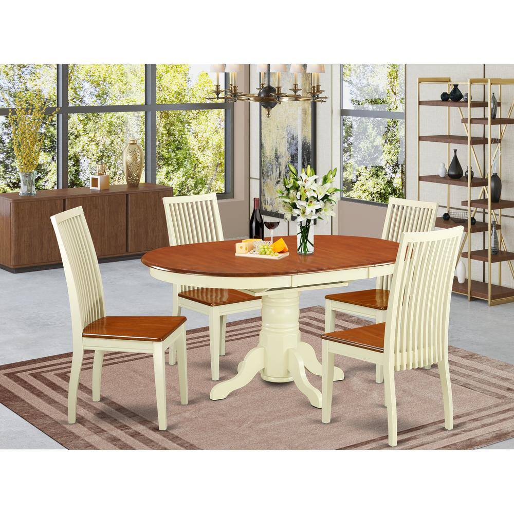 Back. East West Furniture - Dining Room Set Buttermilk & Cherry - Brown.
