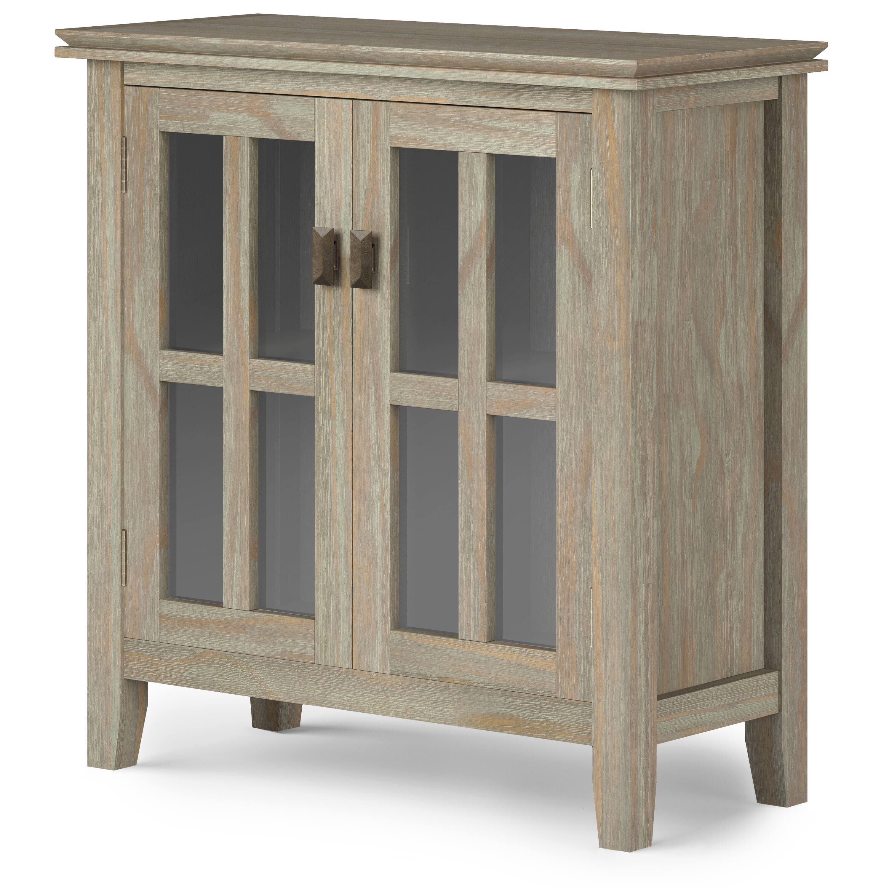 Angle. Simpli Home - Artisan Low Storage Cabinet - Distressed Grey.
