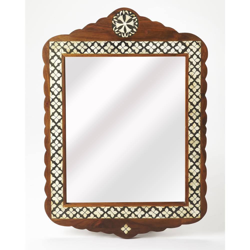 Angle. Butler Specialty - Gabby Wood & Bone Inlay Wall Mirrored - Medium Brown.