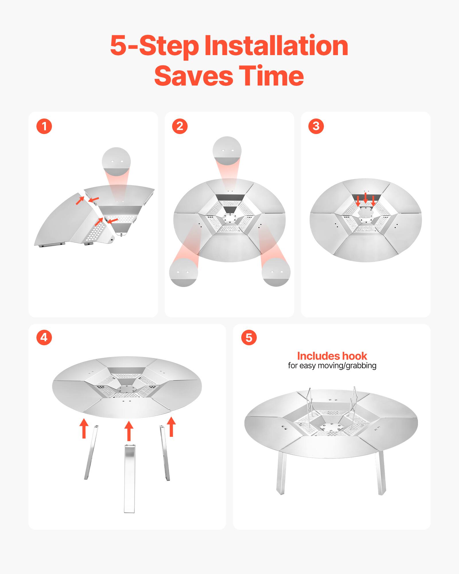 5-Step Installation Saves Time

1. 
2. 
3. 
4. 
5. Includes hook for easy moving/grabbing