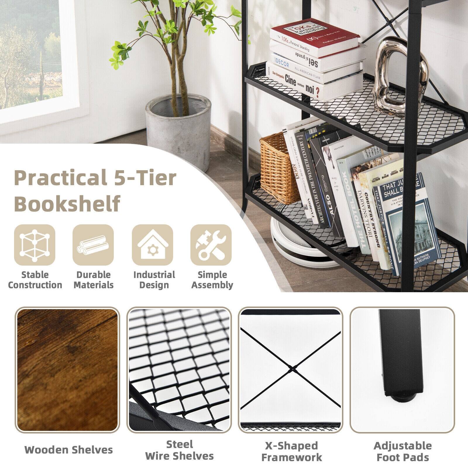 Practical 5-Tier Bookshelf - Stable, Durable, Industrial, Simple Construction, Materials, Design, Assembly - 10% LESS THAN JENNY TREDING W/ DSCOR SEI - ALLANANIS - SAVE CINE - NOI?