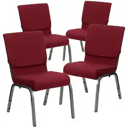 Emma + Oliver - 4 Pack 18.5''W Stacking Church Chair - Burgundy Fabric/Silver Vein Frame