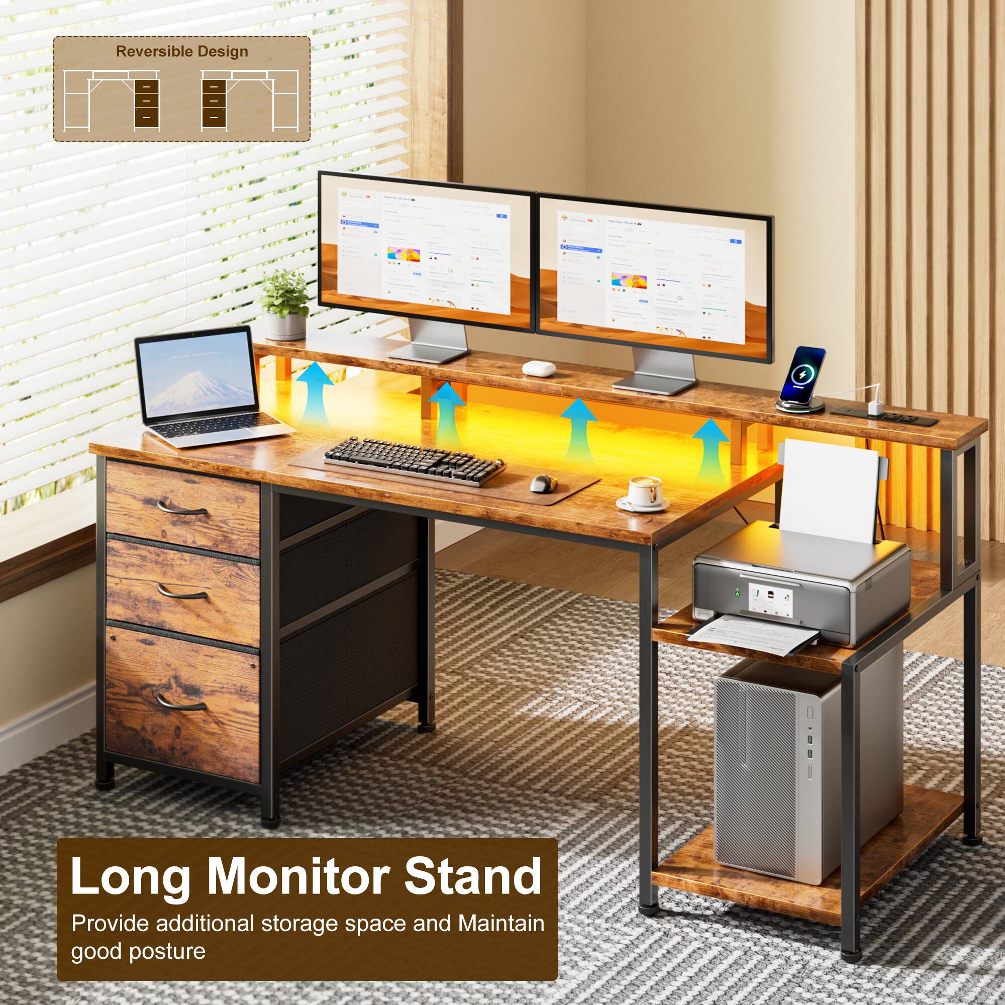 Reversible Design

Long Monitor Stand
Provide additional storage space and maintain good posture
