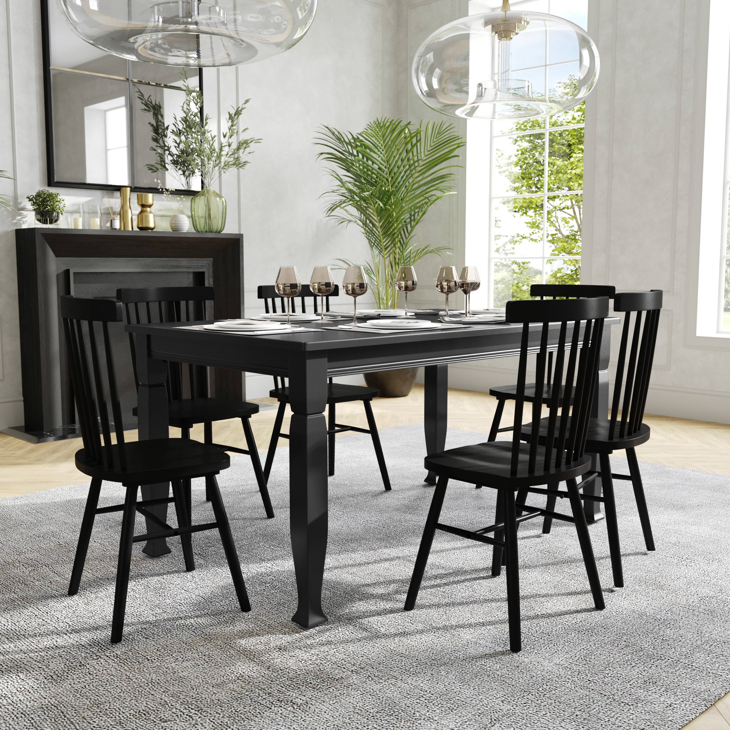 Alt View 2. Flash Furniture - Grace 60" Solid Wood Dining Table with Turned Wooden Legs, Commercial Grade Heavy Duty Rectangle Wood Table for 6, Black - Black.