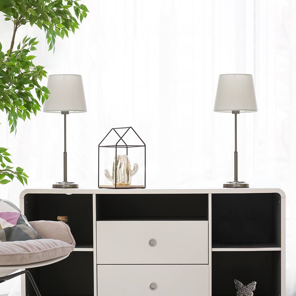 Alt View 2. Oumilen - Brushed Nickel Table Lamp with White Fabric Shade Modern Slim Design.