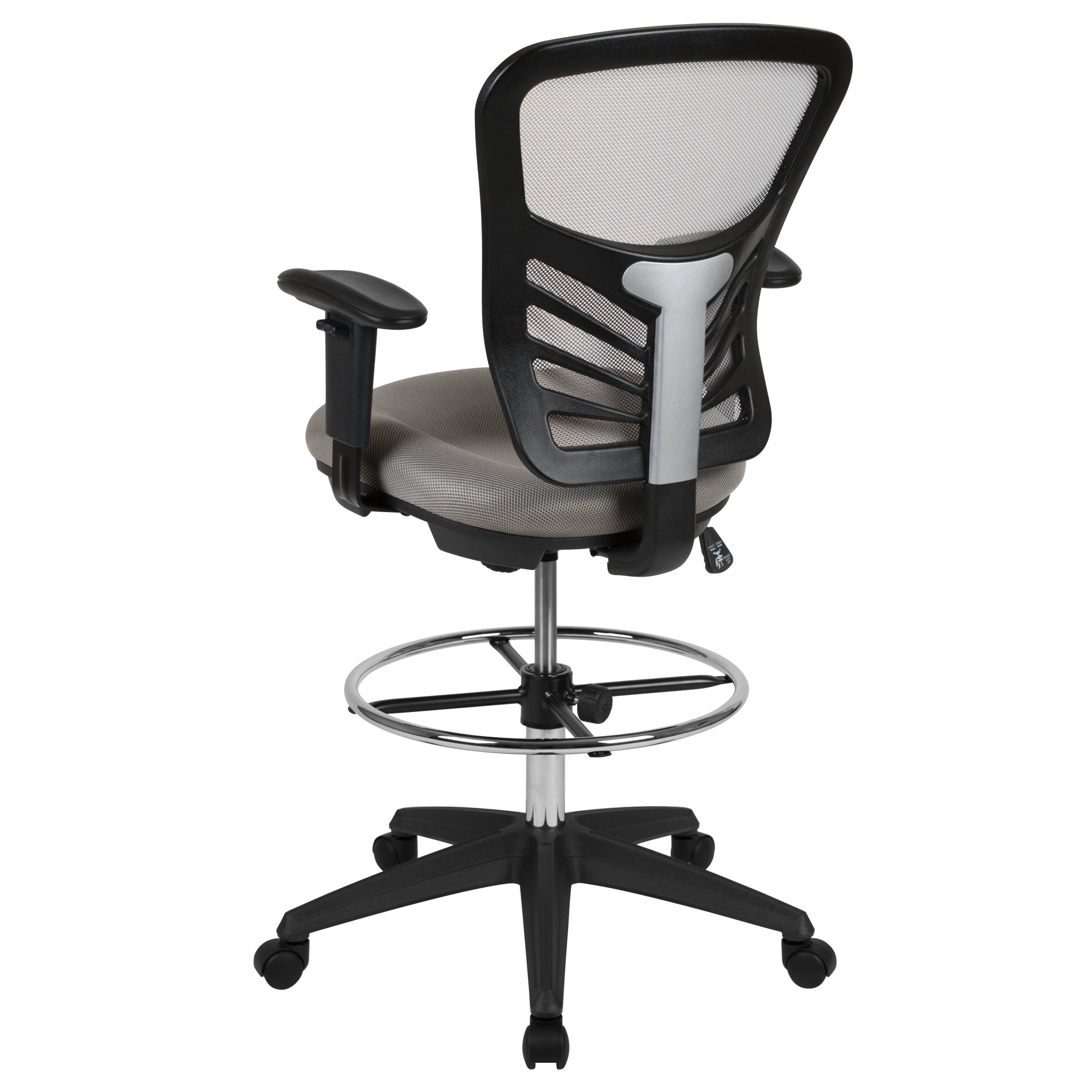Alt View 5. Emma + Oliver - Mid-Back Mesh Adjustable Ergonomic Drafting Chair, Task Chair - Light Gray Mesh/Black Frame.