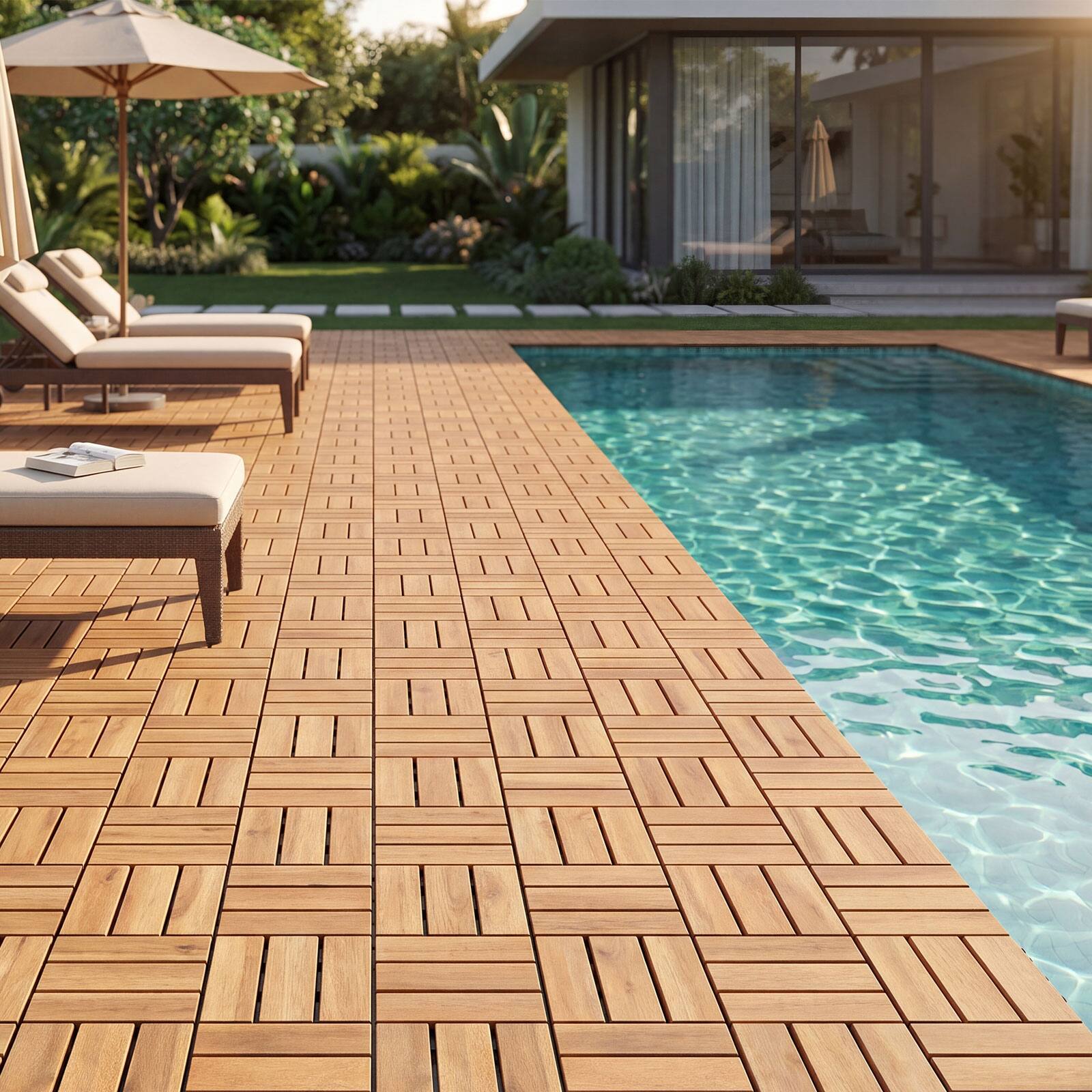 Alt View 3. Costway - Costway 12" x 12" Acacia Wood Interlocking Deck Tiles, 27 PCS Waterproof Flooring Tiles - Natural.