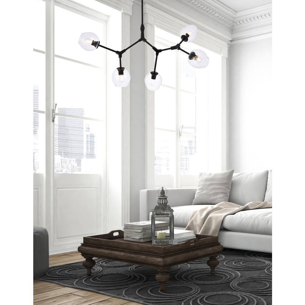 Angle. Elegant Lighting - Cavoli 5 lights black chandelier - Black And Clear.