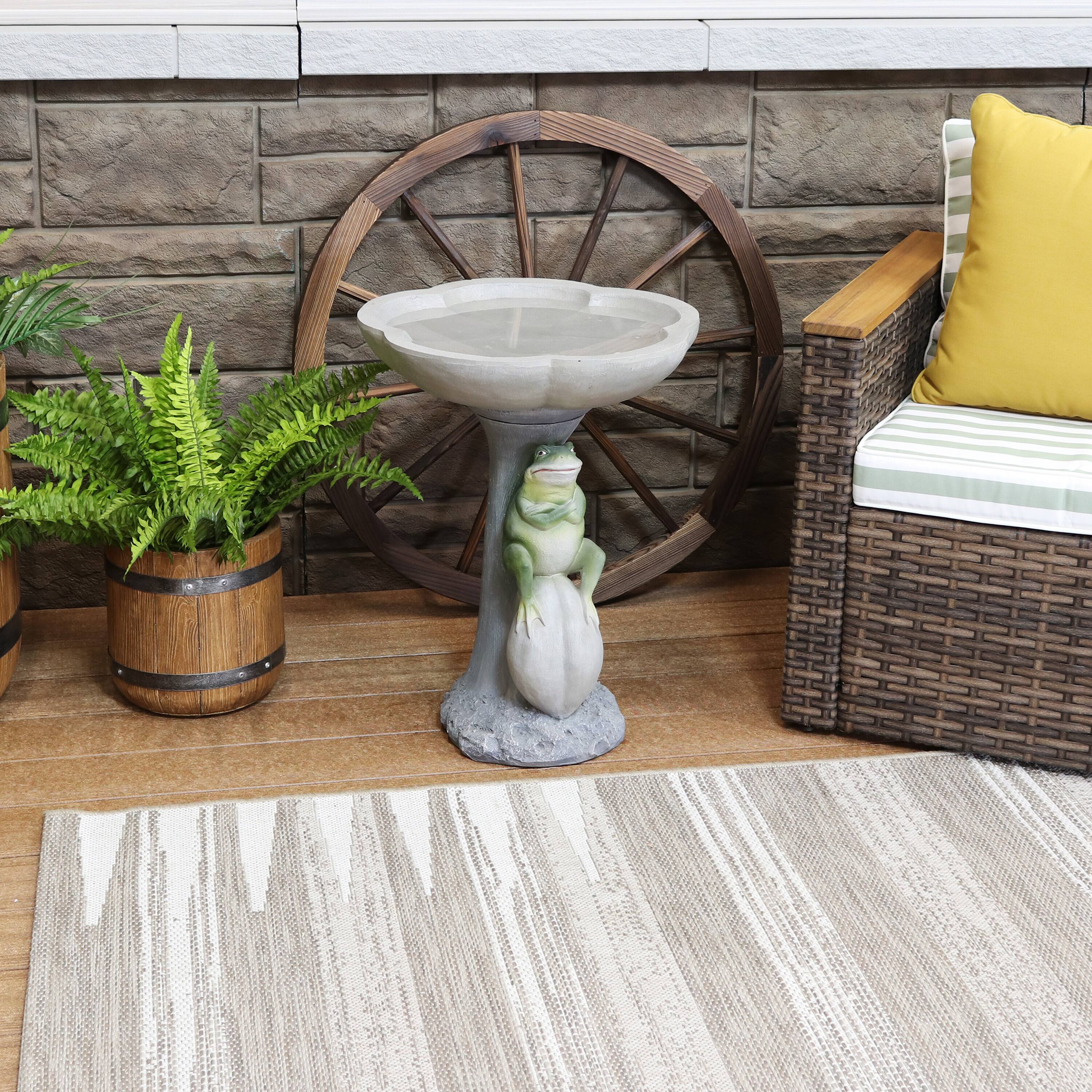 Alt View 8. Sunnydaze - Polyresin Brooding Frog on Stone Outdoor Garden Bird Bath - 22 in - Light Grey.