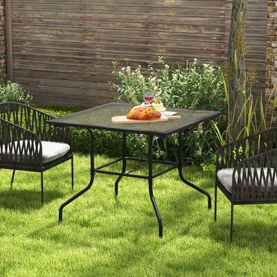 glass top patio table with umbrella Costway 32'' Square Tempered Steel Frame Outdoor Pool Yard Garden Stylish design and neutral color make this table fit with your backyard decor. Clihome 32 in. Tempered Glass