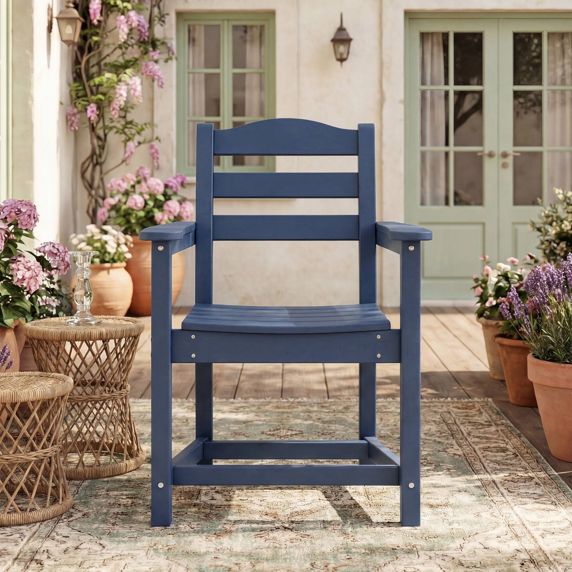 Back. Famapy - Pairs of HDPE Outdoor Dining Chair - 4 Colors Weatherproof Patio Armchair for Garden, Poolside 330LBS Capacity - Navy blue.