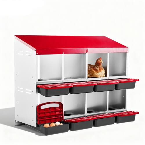 Front. Winado - Chicken Nesting Boxes, 8 Hole Metal Egg Laying Boxes for Garden Chicken Coop Outdoor - Red.
