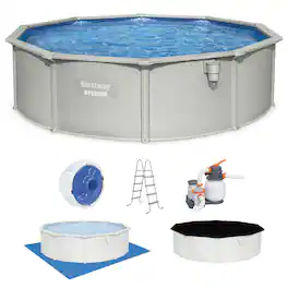 Bestway - Hydrium 15' x 48" Round Steel Wall Above Ground Swimming Pool Set - Gray