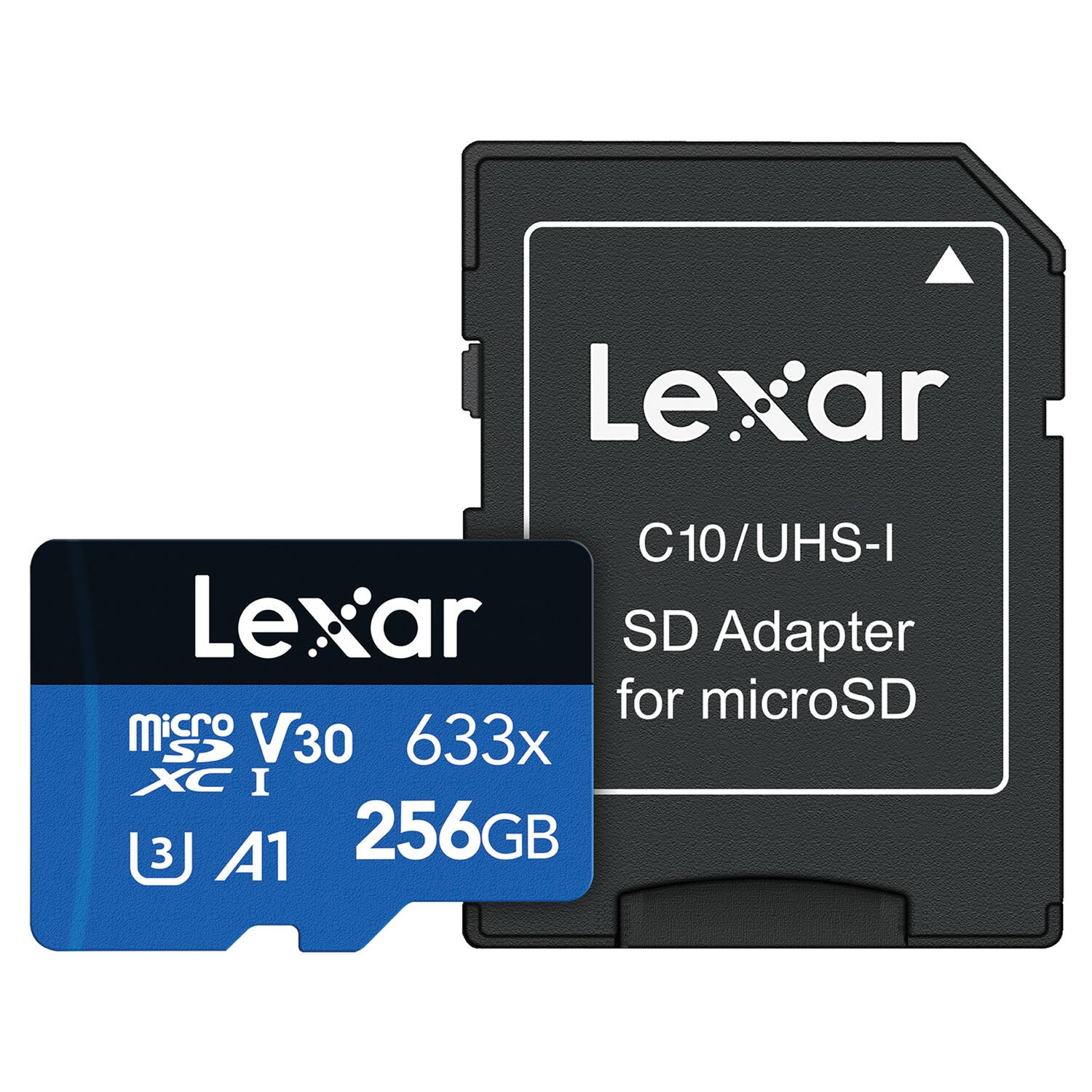 Lexar  
C10/UHS-I  
SD Adapter for microSD  

Lexar  
microSD  
V30  
633x  
XC I  
A1  
256GB