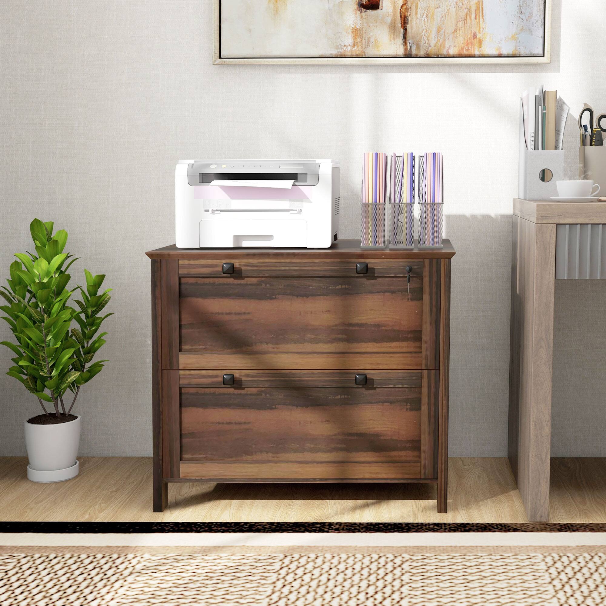 Alt View 7. Homcom - 2 Drawer File Cabinet with Lock, Lateral Filing Cabinet with Keys, Sleek Lines Drawers and Adjustable Hanging Bar.