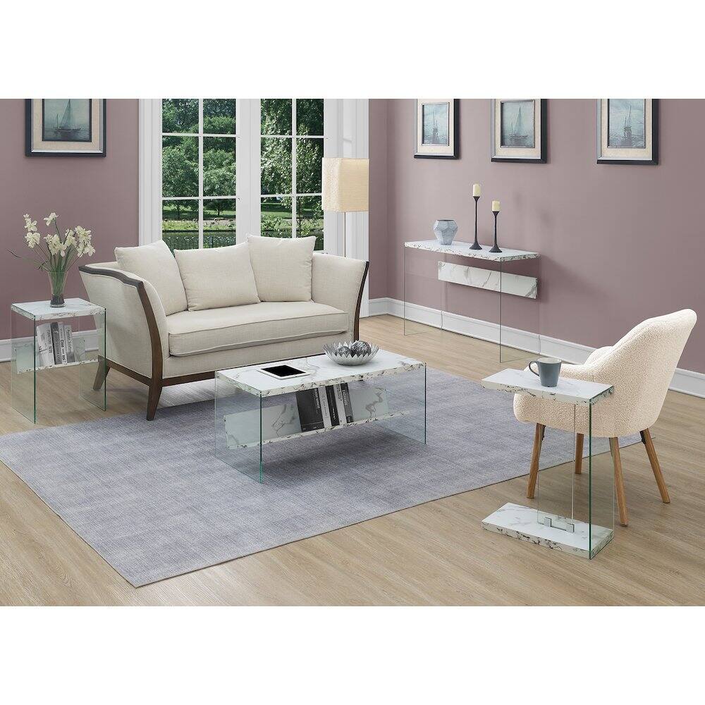 Alt View 1. Convenience Concepts - SoHo Glass Coffee Table with Shelf - White Faux Marble/Glass.