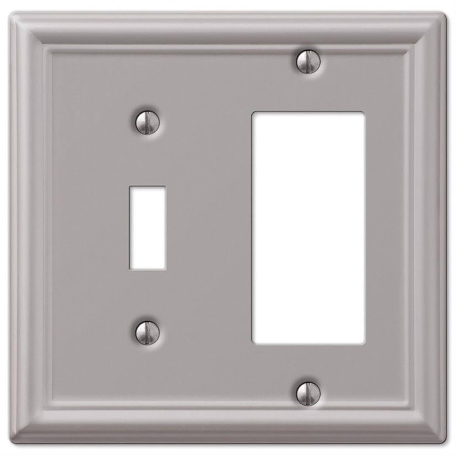 Angle. AMERELLE - Amerelle Chelsea Brushed Nickel 2 gang Stamped Steel Decorator/Toggle Wall Plate 1 pk - Nickel.