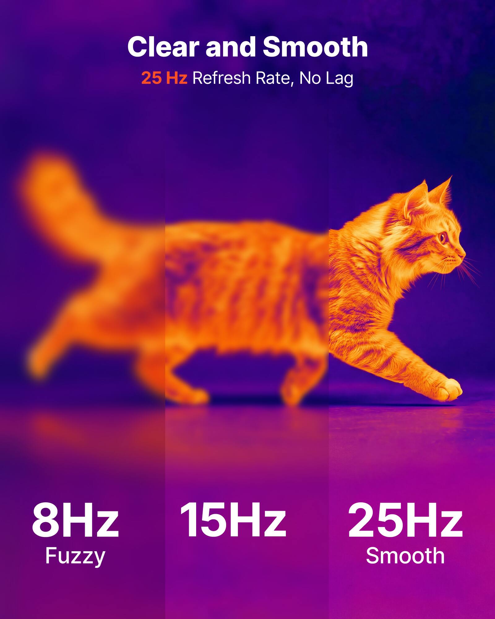 Clear and Smooth  
25 Hz Refresh Rate, No Lag  

8Hz Fuzzy  
15Hz  
25Hz Smooth