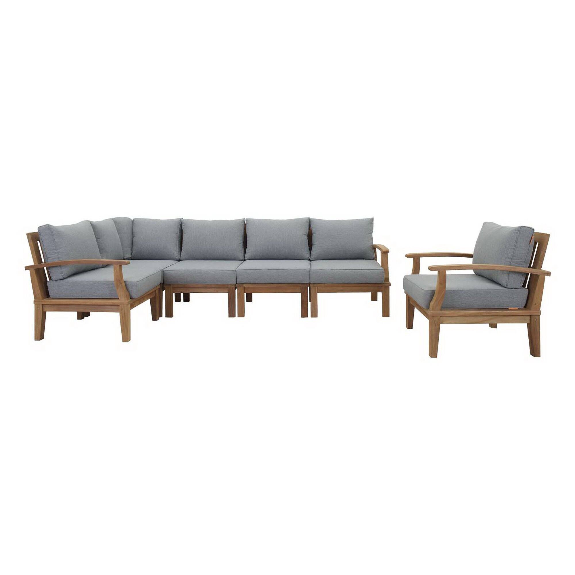 Angle. Modway - Marina 6 Piece Outdoor Patio Teak Set by Modway - Natural Gray.
