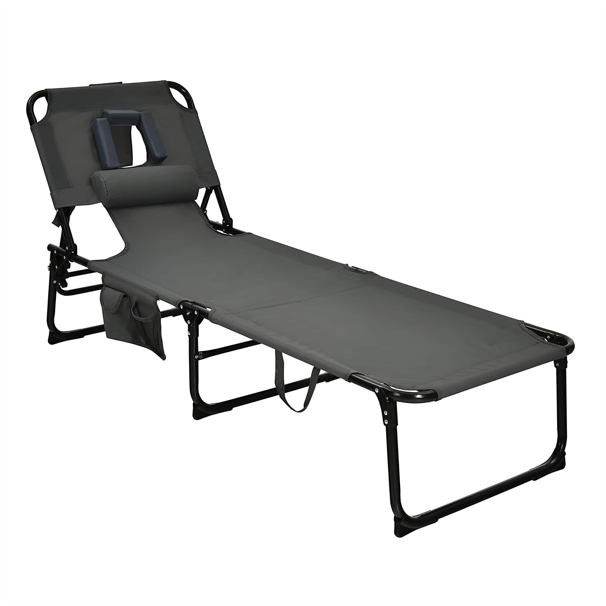Costway - Outdoor Beach Lounge Chair Folding Chaise Lounge with Pillow - Gray