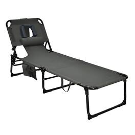 Costway - Outdoor Beach Lounge Chair Folding Chaise Lounge with Pillow - Gray