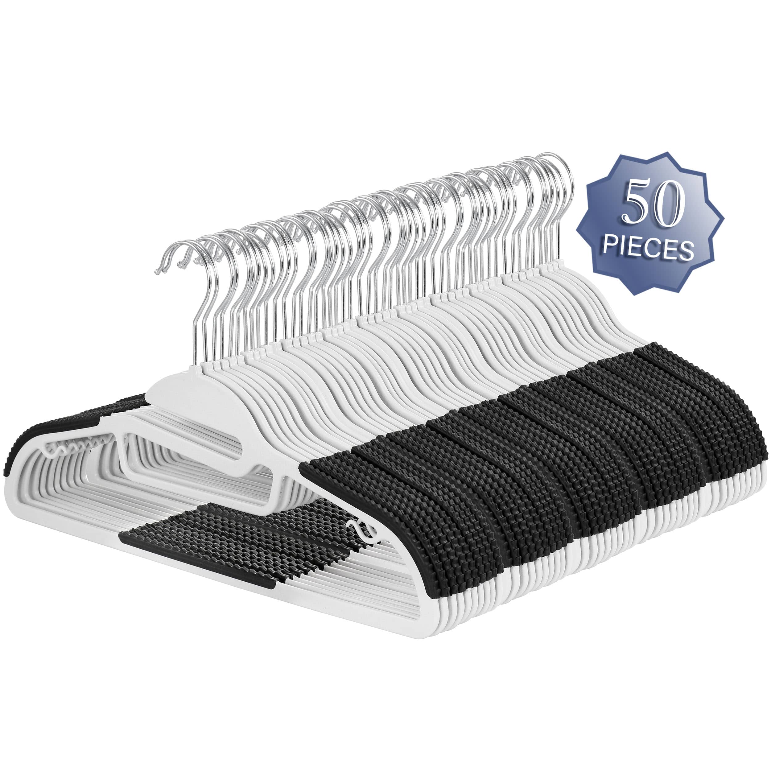 Elama - Home 50 Piece Non Slip Hanger with U-slide and Black - White