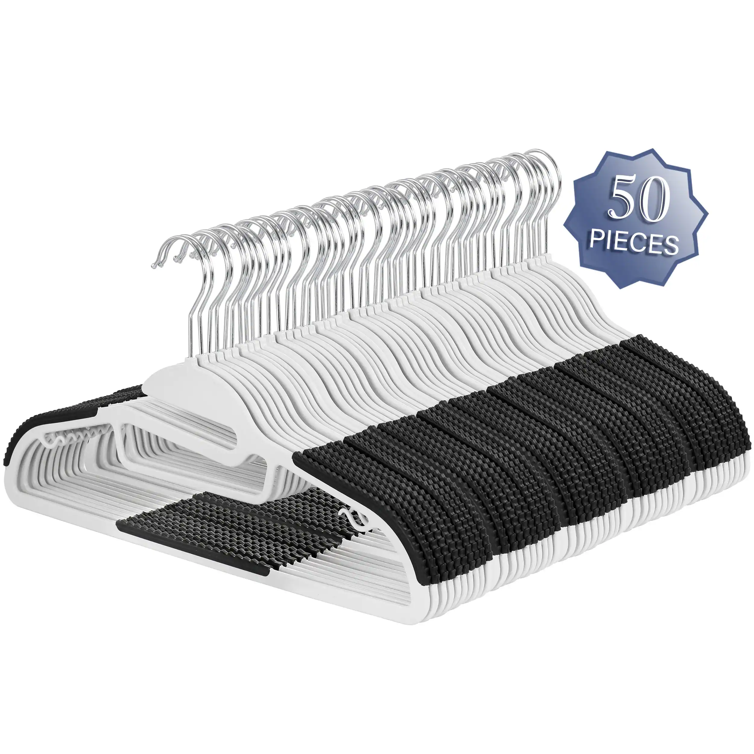 Front. Elama - Elama Home 50 Piece Non Slip Hanger with U-slide in White and Black - White.