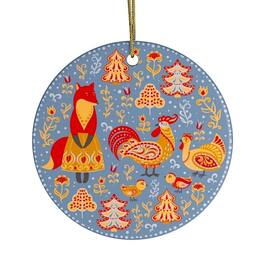 OrnamentallyYou - Ethnic Fox Maid and Rooster Nature Ornament Christmas Forest Scandinavian Theme - Multi-colored