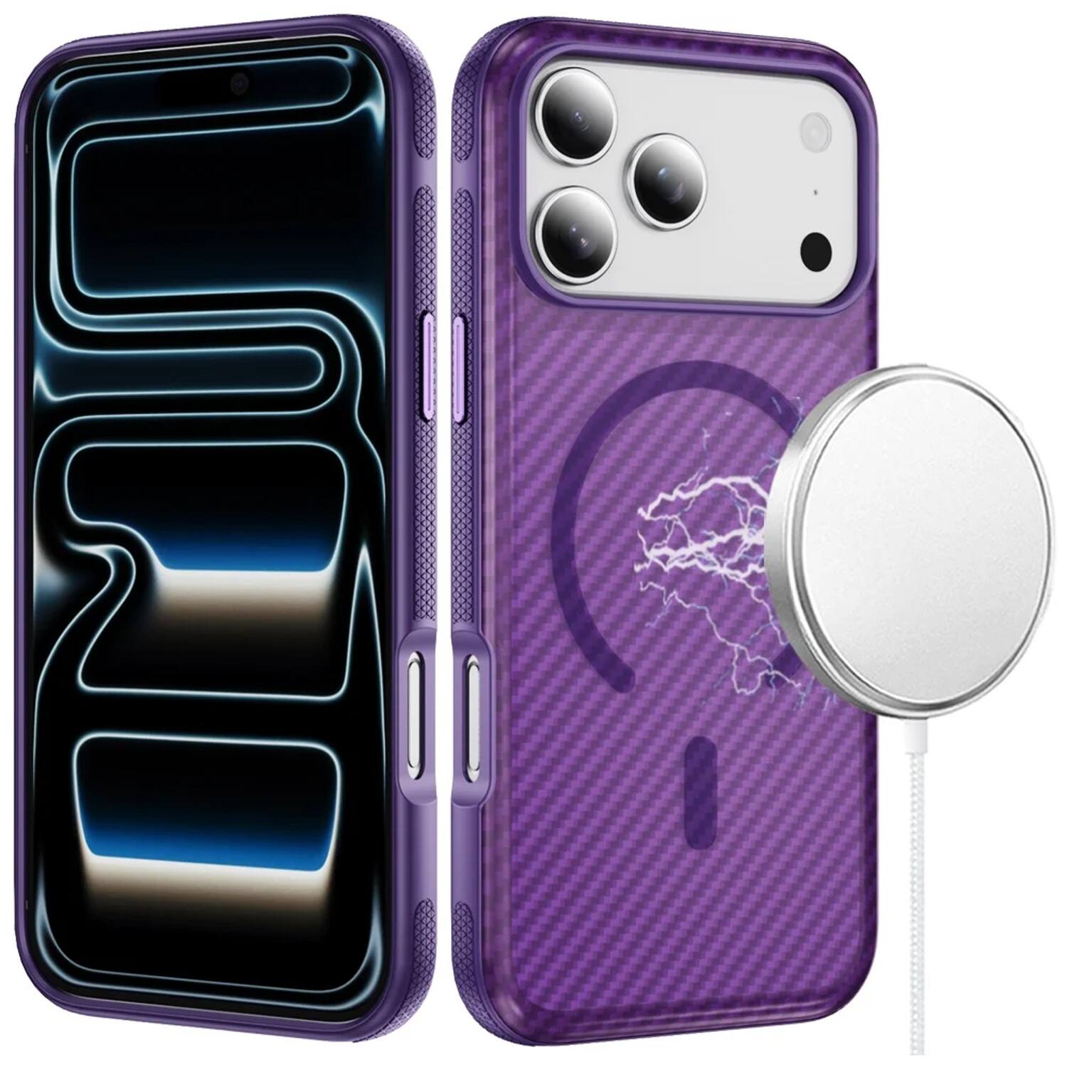 Alt View 6. Equipd - Case for iPhone 18 Pro Max / 17 Pro Max (6.9"), MagSafe Compatible, Carbon Fiber Texture Shockproof Grip Bumper Cover - Purple.