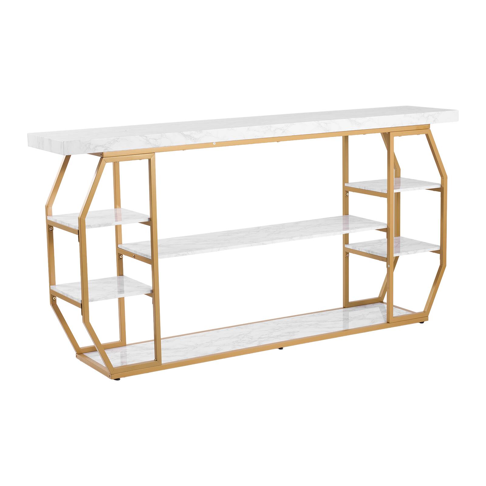 Alt View 5. VEVOR - Marble Console Table, 3 Tiers Modern Console Table for Open Storage, Golden Geometric Table - Gold.