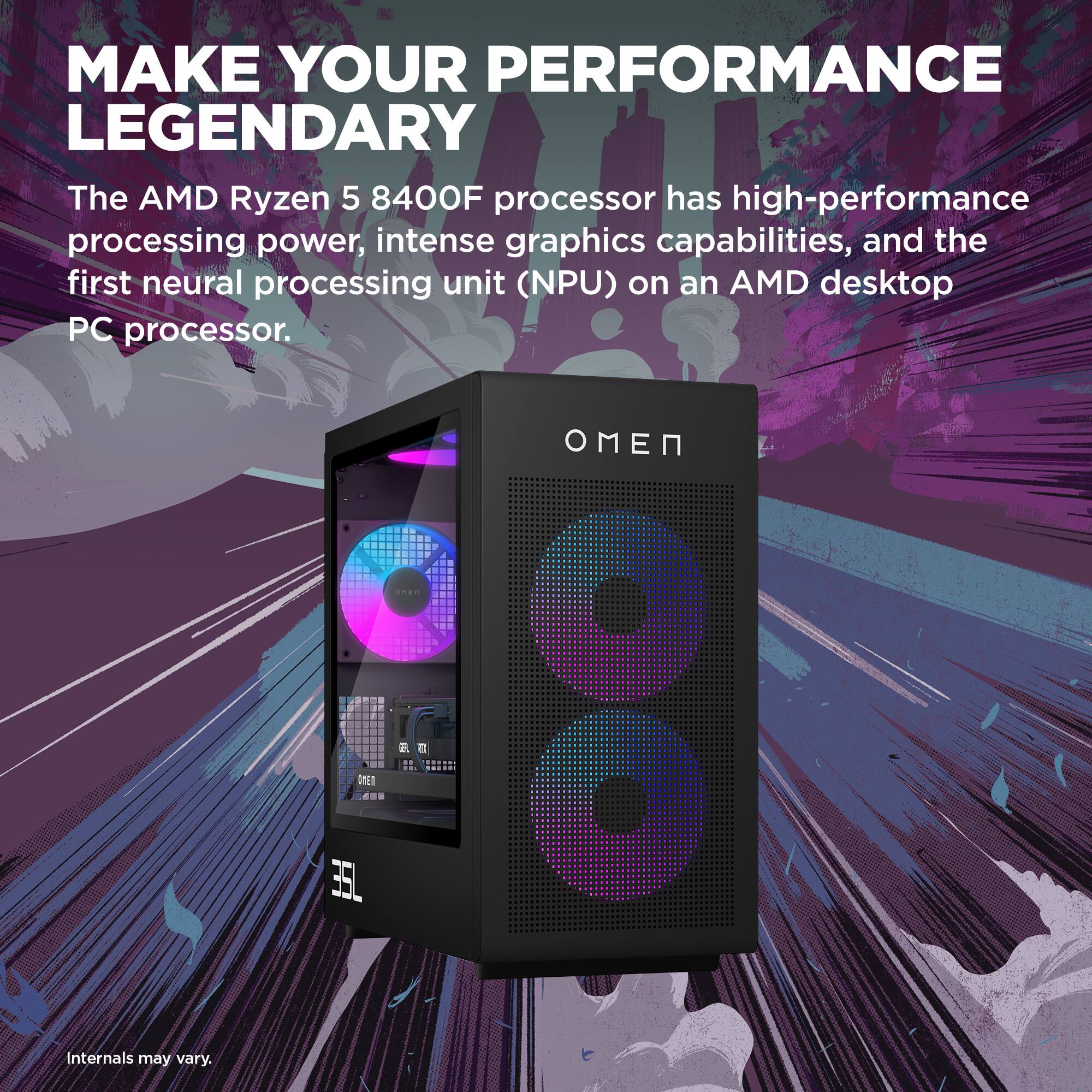 HP OMEN 35L Gaming Desktop AMD Ryzen 5 8400F 16GB Memory NVIDIA GeForce ...