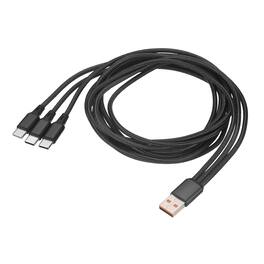 Unique Bargains - Multi USB-A to 2 USB-C & Type-C 1-in-3 Cable, 47" Nylon Braided 2A for Phone/PowerBank/Tablet - Black