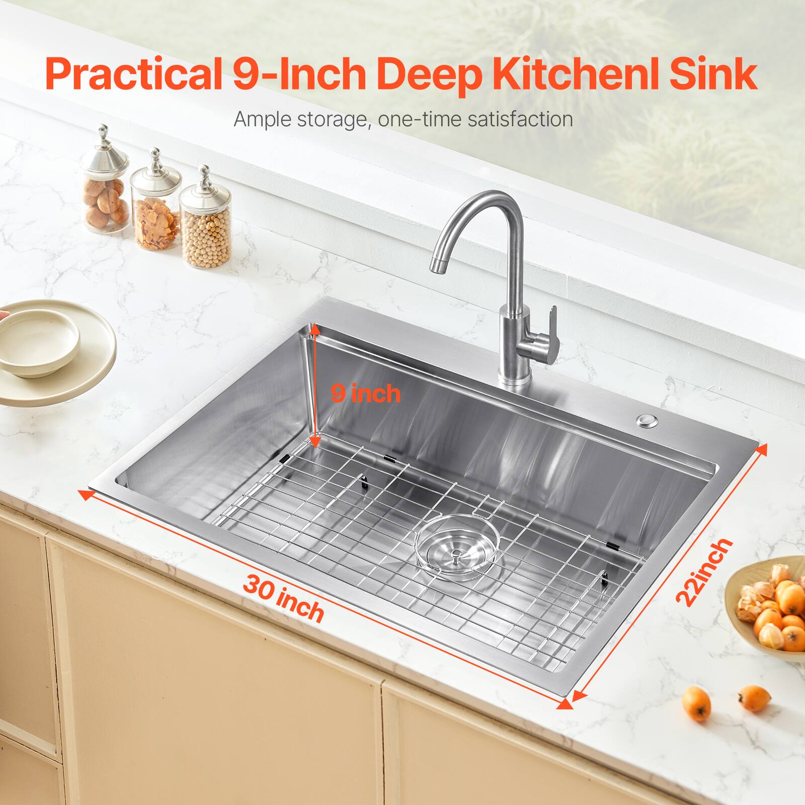 Practical 9-Inch Deep Kitchen Sink, Ample storage, one-time satisfaction, 9 inch, 30 inch, 22 inch